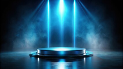 Aufkleber - Abstract pedestal with blue spotlight and smoke in a dark space