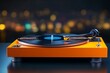 © Sanchai - A realistic photo of a vinyl record spinning on a turntable, its grooves catching the light