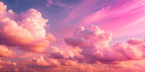 Wall Mural - pink sky with fluffy clouds at sunset, pink, sky, clouds, sunset, fluffy, background, evening, scene