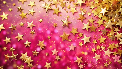 Aufkleber - A festive pink backdrop adorned with a dazzling array of golden glitter stars, creating a captivating and celebratory atmosphere.