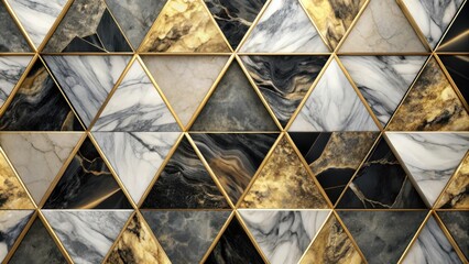 Poster - abstract geometric marble and gold triangles seamless pattern
