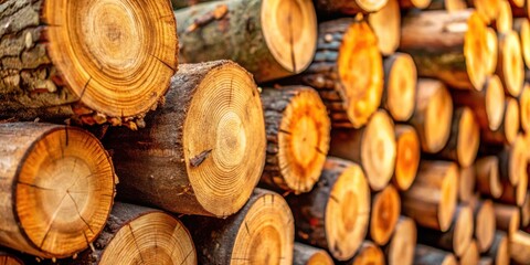 Poster - A close-up view of a stack of freshly cut logs, showcasing the intricate patterns of the wood grain and the natural texture of the bark.