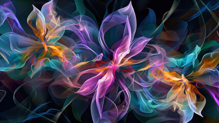 Wall Mural - Abstract Glowing Flowers With Translucent Petals In Vivid Neon Colors