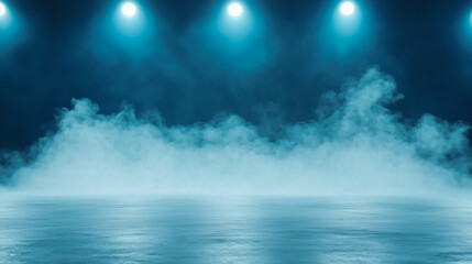 Poster - Dark street, asphalt abstract dark blue background, empty dark scene, neon light, spotlights The concrete floor and studio room with smoke float up the interior texture for display products