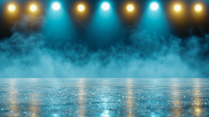 Poster - Dark street, asphalt abstract dark blue background, empty dark scene, neon light, spotlights The concrete floor and studio room with smoke float up the interior texture for display products 