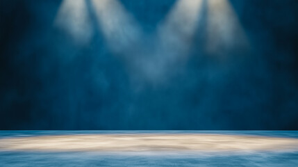 Poster - Empty blue background and spotlight with studio for showing or design. Blank backdrop made from cement material 