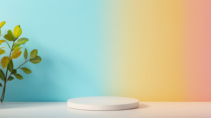 Poster - Empty room interior design or yellow pedestal display on vivid background with blank stand. Blank stand for showing product