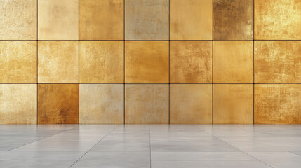 Poster - empty room with gold wall and gold floor for product presentation
