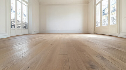 Poster - Empty room with white walls and wooden floor