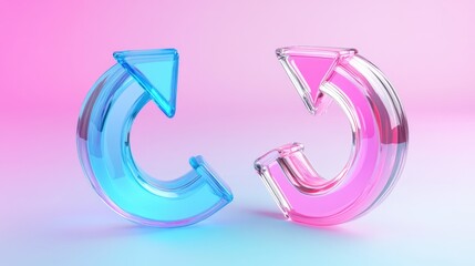 Poster - Abstract 3D arrows with pink and blue glass finish on a gradient background.