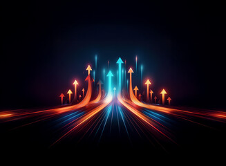 Poster - Glowing arrows converge, symbolizing growth, progress, and upward trajectory.  Dynamic energy radiates from the converging paths, suggesting rapid advancement and future success.