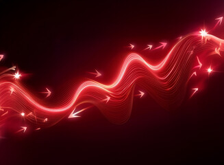 Aufkleber - Abstract image of red glowing waves and arrows moving upward, suggesting growth, progress, and positive momentum.  The dark background enhances the vibrant red.