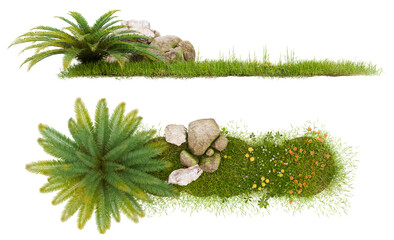 Aufkleber - PNG collection grass group top view and row,  3d illustration rendering