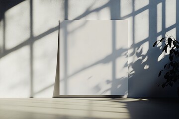 Poster - A minimalist scene featuring a blank canvas casting shadows on a wall, surrounded by natural light and plant silhouettes.