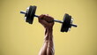 © Borneo - Strength in Action: A Close-Up of a Muscular Arm Lifting a Dumbbell Against a Yellow Background