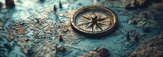 Aufkleber - A detailed compass rests on an antique map, symbolizing exploration and navigation through a world of discovery.