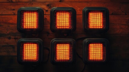 Poster - Warm glowing lights on wooden surface in artistic arrangement
