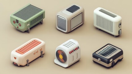 Poster - Vintage Style Electric Heaters in Various Designs and Colors
