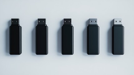 Poster - Black USB Flash Drives in a Row on a Light Background