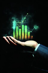 Poster - A hand holding a picture of a graph. The graph is green and has a black background. The hand is holding the graph in a way that it looks like it is being lifted out of the picture