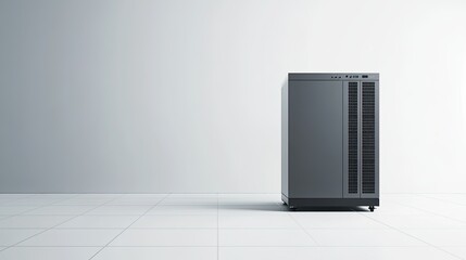 Poster - Modern Industrial Cooling Unit in Minimalist White Room with Tile Flooring, Ideal for Technology, Manufacturing, and Data Center Applications