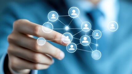 Poster - finger activating futuristic digital interface button, seamlessly blending human touch with advanced