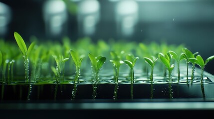 Aufkleber - Young green seedlings growing in a controlled indoor environment with optimized light, moisture, and nutrients for healthy plant development and prosperity