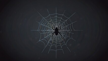 Here's a description and keywords for your stock photo.. Silhouette of spider in its web against dark background.