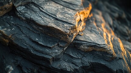 Poster - Dark Grey Rock Formation With Golden Highlights