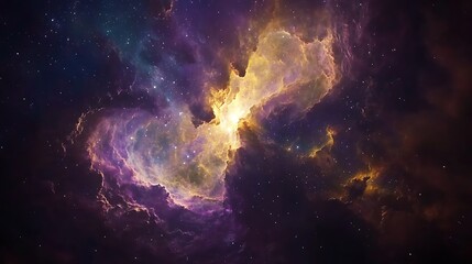 Poster - A vibrant, colorful nebula illuminated by stars, showcasing swirling gases and cosmic dust in a stunning display of interstellar beauty.