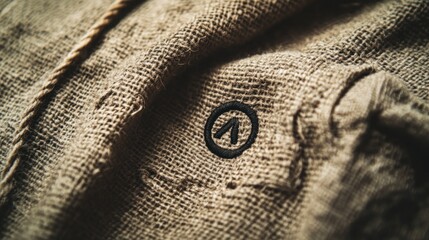 Poster - Closeup of Brown Burlap Fabric with Embroidered Logo