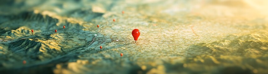 Poster - A vibrant red location pin stands out against a textured landscape, symbolizing navigation and mapping in a digital context.