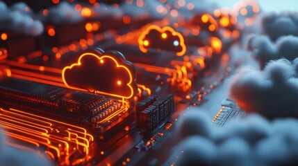 Poster - A close-up of glowing data cables connected to cloud servers, symbolizing their role in advancing internet trends and connectivity