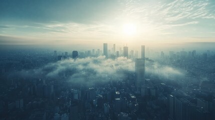 Poster - A futuristic cityscape with digital overlays, illustrating the impact of cloud connectivity on modern urban infrastructure and internet trends