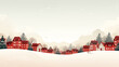 © Roxane Bay - Christmas illustration, copy space, hand-drawn aesthetic featuring a festive winter village scene with small houses, snow-covered roofs, and Christmas trees ~ Created using Generative AI