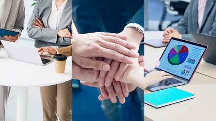 Aufkleber - meeting, work, team, business scene, collage, teamwork, businessman, unity, partner, title, advertisement, business, conference, chance, management, human resources, cooperation, pc, dx, digital trans