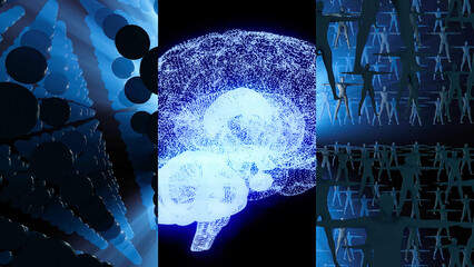 Aufkleber - artificial intelligence, brain, technology, loop, ai, science, collage, robot, future, cyber, network, data, copy space, advertisement, backdrop, neural, neuron, molecule, quantum, computer, cerebrum,