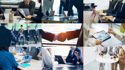 Aufkleber - business, team, handshake, shaking hands, meeting, conference, business scene, collage, teamwork, businessman, employment, contraction, faceless, office, company, consultation, group, people, person, 