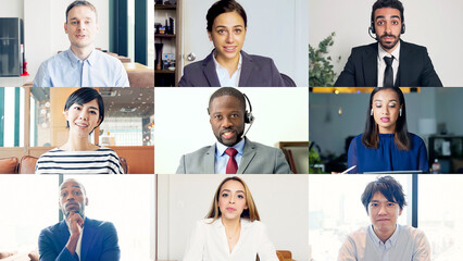 Aufkleber - video conference, video call, business, talking, meeting, conference, seminar, team, zoom, web conference, global, african, multinational, conversation, video, television, japanese, asian, collage, ti