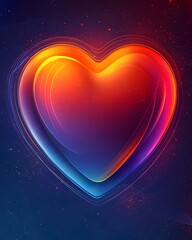 Poster - A vibrant and colorful digital heart shape glowing with shades of orange, purple, and blue, set against a dark cosmic background, evoking feelings of love and warmth.