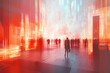 © Cloudyew - Abstract image of a futuristic city with vibrant light trails and silhouetted figures, creating a dynamic urban scene.
