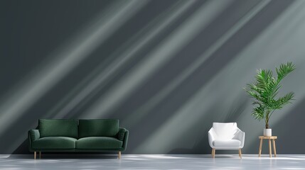 Wall Mural - Elegant Living Room with Green Sofa, White Armchairs, and Wooden Stool in Modern Interior Design