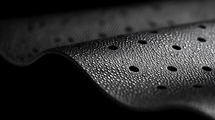 Poster - Close-Up View of a Textured Surface with Circular Holes and a Glossy Finish, Showcasing Intricate Details and Patterns in High Contrast Lighting