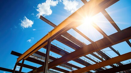 Poster - Steel Beams Forming Building Structure Under Sunny Sky