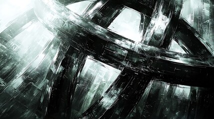 Poster - Dynamic and Abstract Arrangement of Overlapping Lines in Monochromatic Tones, Capturing Movement and Modern Aesthetics with a Stunning Visual Depth