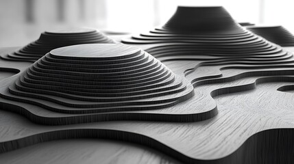 Poster - Elegant Fluid Abstract Design Showcasing Interplay of Light and Shadow in Minimalist Landscape, Highlighting Textures and Forms