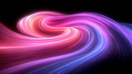 Poster - A Mesmerizing Swirl of Colorful Curved Lines Creating a Dynamic Flow of Light in Vibrant Shades of Pink, Purple, and Blue Against a Dark Background