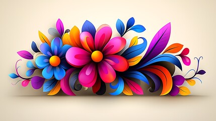 Poster - Playful Hand-Drawn Arrangement of Colorful Animals and Floral Elements with Vibrant Shades for a Cheerful and Creative Atmosphere