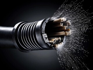 Poster - Fiber optic cables transitioning into wireless signals for modern communication