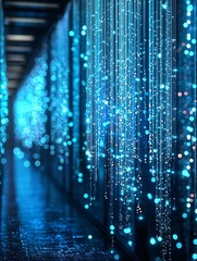 Poster - cutting-edge telecommunication center with glowing fiber optics integrated seamlessly into the desig